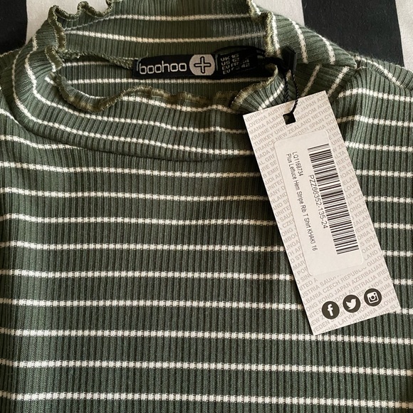 Boohoo Plus Lettuce Hem Stripe Rib T-Shirt - Picture 5 of 5